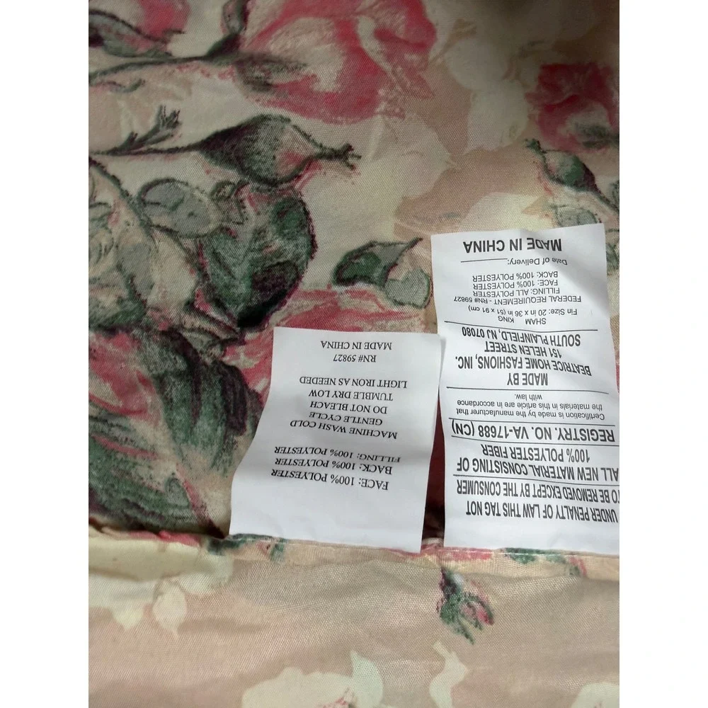 Beatrice Home Fashions King Pillow Shams Set of 2 Pink Rose Floral Quilted